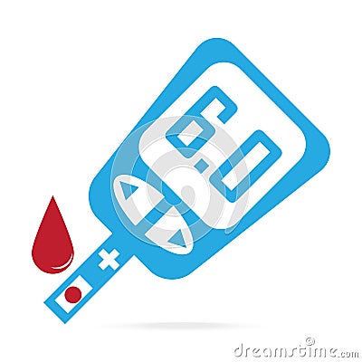 Diabetes blue icon, blood drop to glucose test. Medical sign Vector Illustration