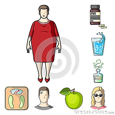 Diabetes cartoon icons in set collection for design. Treatment of diabetes vector symbol stock web illustration. Vector Illustration