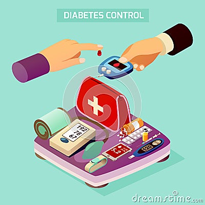 Diabetes Control Isometric Composition Vector Illustration