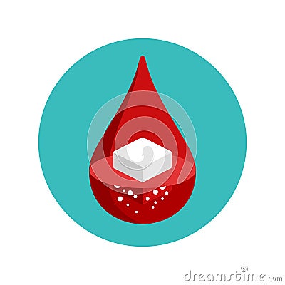 Diabetes icon - sugar cube inside blood drop Vector Illustration