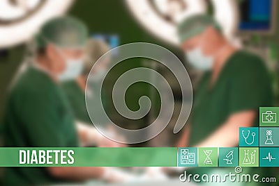 Diabetes medical concept image with icons and doctors on background Stock Photo