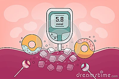 Diabetes medical illustration, Checking sugar test Vector Illustration