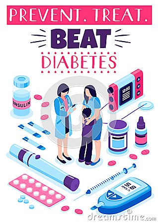 Diabetes Prevention Treatment Poster Vector Illustration