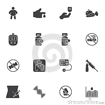 Diabetes related vector icons set Vector Illustration