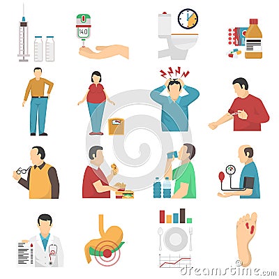 Diabetes Symptoms Icons Set Vector Illustration