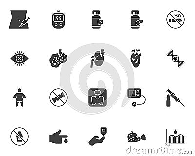 Diabetes treatment vector icons set Vector Illustration