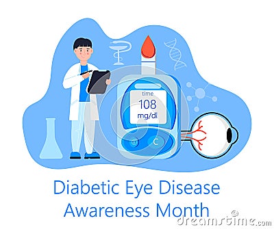 Diabetic Eye Disease Awareness Month concept vector for medical blog, website. Event is celebrated in November. Doctor and glucose Stock Photo