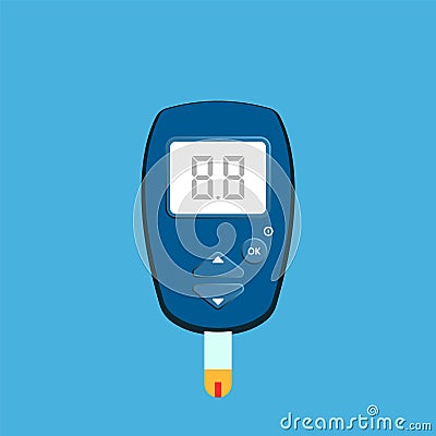 Diabetic glucose measuring device. Empty screen for value. Blank dial. Checking blood sugar level at home. Vector Vector Illustration