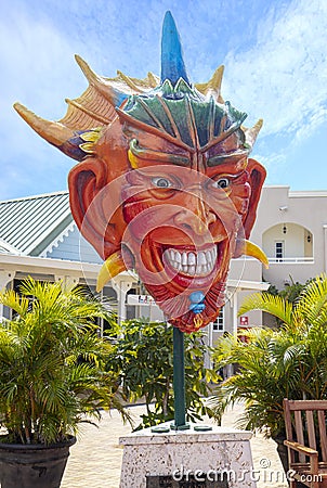 Diablo Cojuelo de la Vega Real Mask Statue in Amber Cove Editorial Stock Photo