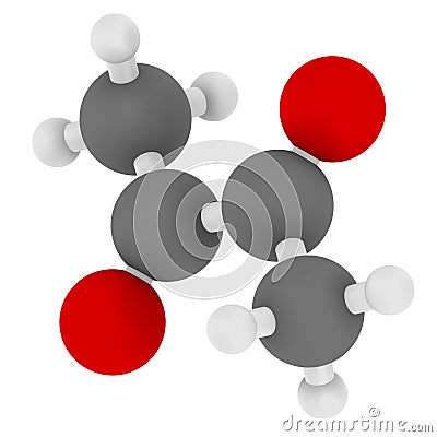 Diacetyl (butanedione) molecule. Responsible for taste of butter. Used for butter flavouring. Causes popcorn workerâ€™s lung ( Stock Photo