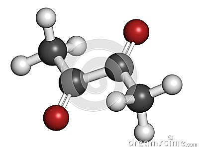 Diacetyl (butanedione) molecule. Responsible for taste of butter. Used for butter flavouring. Causes popcorn workerâ€™s lung ( Stock Photo
