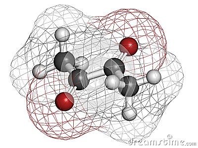 Diacetyl (butanedione) molecule. Responsible for taste of butter. Used for butter flavouring. Causes popcorn workerâ€™s lung ( Stock Photo