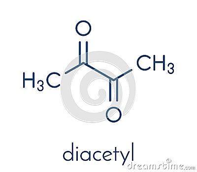Diacetyl butanedione molecule. Responsible for taste of butter. Used for butter flavouring. Causes popcorn workerâ€™s lung . Vector Illustration