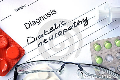 Diagnosis Diabetic neuropathy and tablets. Stock Photo