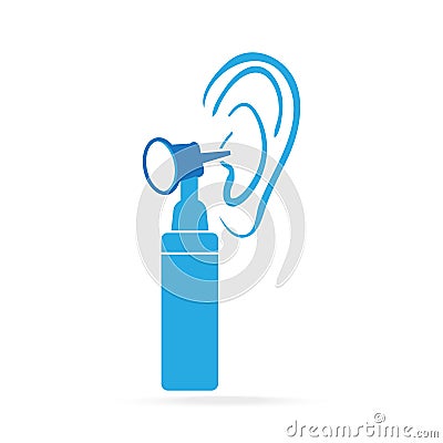 The diagnosis of the ear using the Otoscope, medical blue icon Vector Illustration
