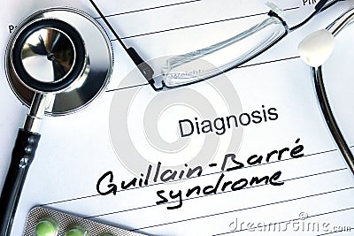 Diagnosis Guillain-Barre syndrome and stethoscope. Stock Photo