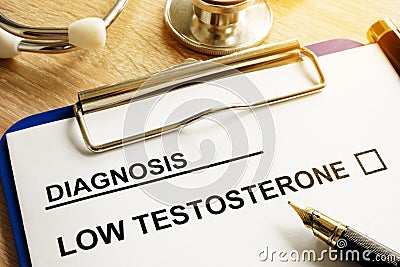 Diagnosis Low testosterone on a desk. Stock Photo