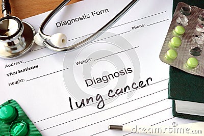 Diagnosis lung cancer and pills. Stock Photo