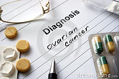 Diagnosis ovarian cancer written in the diagnostic form Stock Photo