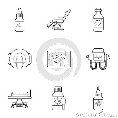 Diagnosis and treatment of diseases icons set Vector Illustration