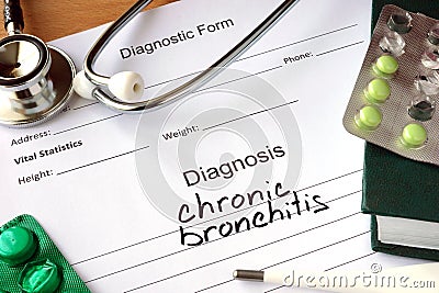 Diagnostic form with diagnosis Chronic bronchitis. Stock Photo