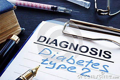 Diagnostic form with diagnosis diabetes type 2. Stock Photo