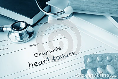 Diagnostic form with diagnosis heart failure. Stock Photo