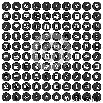 100 diagnostic icons set black circle Vector Illustration