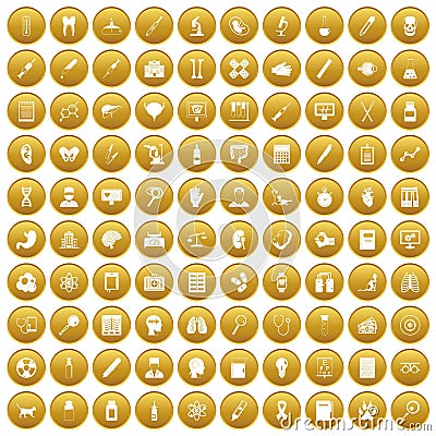 100 diagnostic icons set gold Vector Illustration