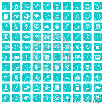 100 diagnostic icons set grunge blue Vector Illustration