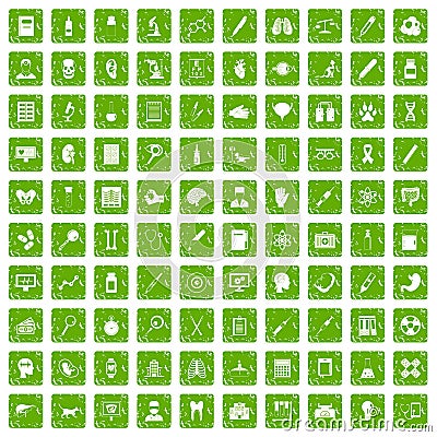 100 diagnostic icons set grunge green Vector Illustration