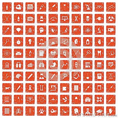 100 diagnostic icons set grunge orange Vector Illustration