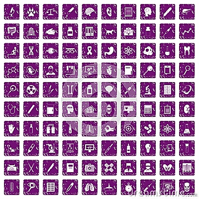 100 diagnostic icons set grunge purple Vector Illustration