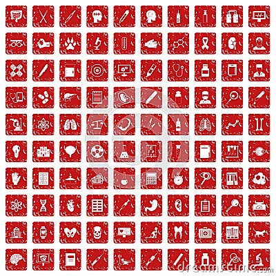 100 diagnostic icons set grunge red Vector Illustration