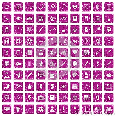 100 diagnostic icons set grunge pink Vector Illustration