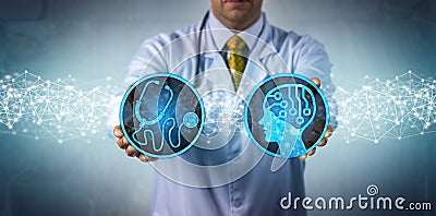 Diagnostician Combining AI App and Diagnostics Stock Photo