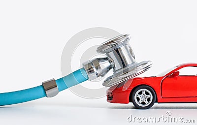 Diagnostics and car repair, stethoscope, inspection, repair and maintenance Stock Photo