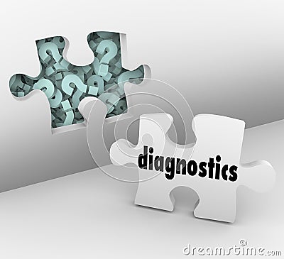 DIagnostics Puzzle Piece Wall Fix Hole Solve Problem Stock Photo