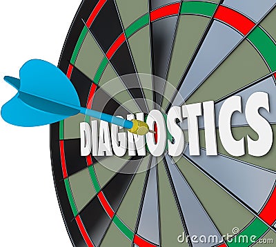 Diagnostics Word Dart Board Find Solution Problem Aim Target Stock Photo