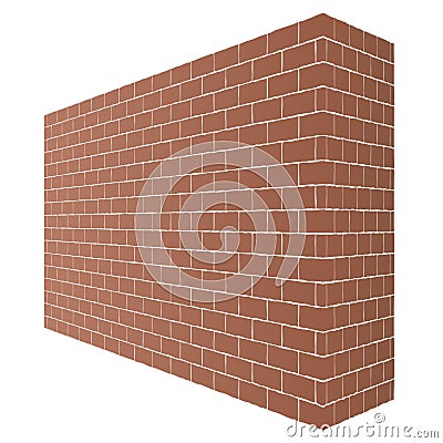 Diagonal brown brick wall texture with a perspective is isolated on white background. Vector Illustration