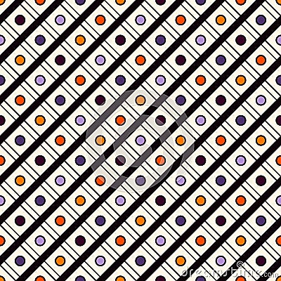 Diagonal checkered seamless pattern in Halloween traditional colors. Repeated small dotes abstract background Vector Illustration