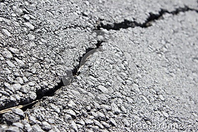 Diagonal close detail of a pavement crack Stock Photo