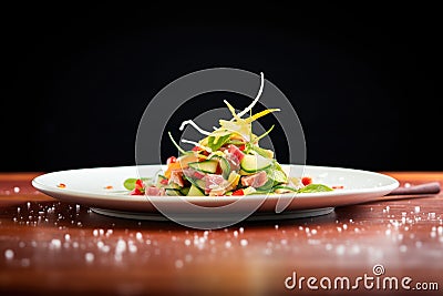 diagonal composition, spinach strawberry salad, black dish Stock Photo