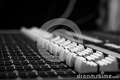 Diagonal digital audio mixing Console Faders Stock Photo