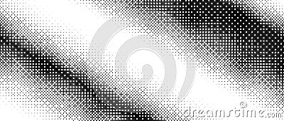 Diagonal halftone bitmap texture. Dotted gradient pattern background. Abstract 8 bit faded pop art wallpaper. Vanishing Vector Illustration