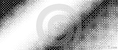 Diagonal halftone texture. Dotted gradient pattern background. Abstract 8 bit faded pop art wallpaper. Vanishing Vector Illustration