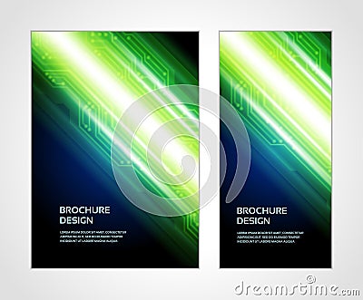 Illuminated techno geometric stripes gradient flow booklet set realistic design template vector Vector Illustration