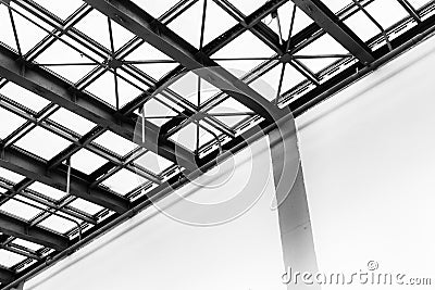 Diagonal Roofing Structure in Black and White Stock Photo