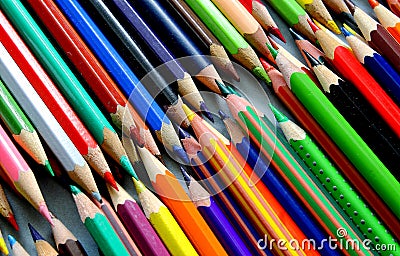 Diagonal rows of a coloured pencils Stock Photo