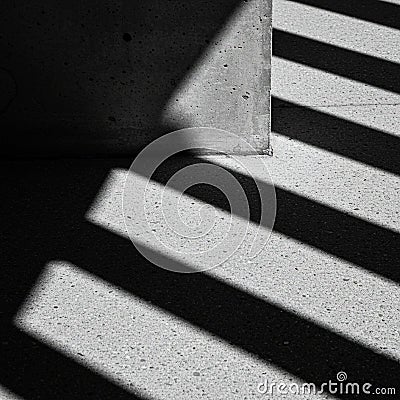 Diagonal shadows cast by a structure create a striking pattern on a textured concrete Stock Photo